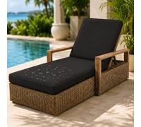 AZMAHT Coussin Bain De Soleil Déperlant, Coussin Chaise Exterieur avec Mousse 50D, 6 Attaches, Base Antidérapante, Zip, Double Passepoil, Poignée Jardin,Noir,188x58x5cm