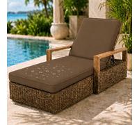 AZMAHT Coussin Bain De Soleil Déperlant, Coussin Chaise Exterieur avec Mousse 50D, 6 Attaches, Base Antidérapante, Zip, Double Passepoil, Poignée Jardin,Marron,188x58x6cm