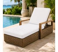 AZMAHT Coussin Bain De Soleil Déperlant, Coussin Chaise Exterieur avec Mousse 50D, 6 Attaches, Base Antidérapante, Zip, Double Passepoil, Poignée Jardin,Blanc,188x58x6cm