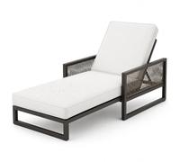 AZMAHT Coussin Exterieur Impermeable avec Mousse 50D, Coussin Transat Bain De Soleil À Accoudoirs & 6 Sangles, Matelas De Remplacement Épais pour Chaise Longue Jardin,Blanc,193x56x6cm
