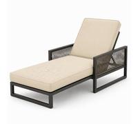 AZMAHT Coussin Exterieur Impermeable avec Mousse 50D, Coussin Transat Bain De Soleil À Accoudoirs & 6 Sangles, Matelas De Remplacement Épais pour Chaise Longue Jardin,Offwhite,183x53x5cm