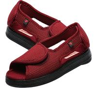 AZMAHT Pantoufles Diabétiques Femme Chaussons Elargissement Réglable pour Personne Âgée Pieds Gonflés Arthrite Oedème Chaussures de Marche Respirantes Confortables,Rouge,37