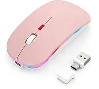 Azmall Souris sans Fil avec Mode Jiggler - Bluetooth 5.2 & 2.4G sans Fil pour Ordinateur Portable, PC, iOS, Android, iPad et Windows, LED 7 Couleurs & 1600 DPI Optique (Or Rose, Mode Jiggler)