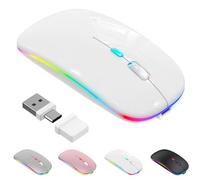 Azmall Souris sans Fil avec Mode Jiggler - Bluetooth 5.2 & 2.4G sans Fil pour Ordinateur Portable, PC, iOS, Android, iPad et Windows, LED 7 Couleurs & 1600 DPI Optique (Blanc, Mode Jiggler)