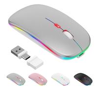Azmall Souris sans Fil avec Mode Jiggler - Bluetooth 5.2 & 2.4G sans Fil pour Ordinateur Portable, PC, iOS, Android, iPad et Windows, LED 7 Couleurs & 1600 DPI Optique (Argent, Mode Jiggler)