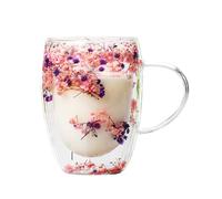 Aznever Tasse en Verre À Double Paroi avec Fleurs Sèches,350ML Tasse en Verre À Double Paroi, Tasse À Fleur/Aiguille De Pin Double Couche, Tasses À Café Transparentes