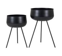 AZOK - Lot de 2 Cache-Pots sur Pieds en Métal Noir -