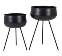 AZOK - Lot de 2 Cache-Pots sur Pieds en Métal Noir -