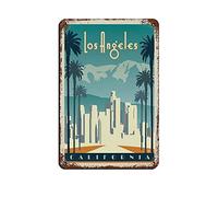 AZOLID Pancarte en métal en forme d'horizon de Los Angeles - Décoration murale pour café, bar, pub, maison - 14 x 20 cm