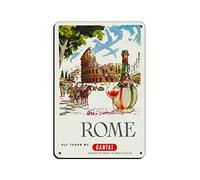 AZOLID Pancarte en métal Rome Italie Colisée Qantas Europe italienne Panneau en métal de voyage Décoration murale pour café, bar, pub, maison 30 x 43 cm