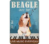 AZOLID Panneau vintage en étain amusant Beagle Dog Jazz Bar Affiche murale en métal pour maison, bar, café, garage, salle de bain 14 x 20 cm