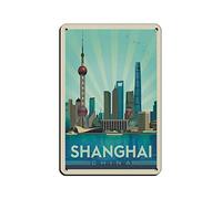 AZOLID Plaque en étain rétro en Chine Shanghai - Décoration murale - 30 x 43 cm