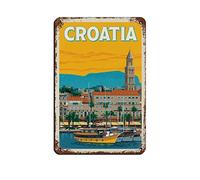 AZOLID Plaque en étain rétro en forme de Croatie - Décoration murale - 30 x 20 cm