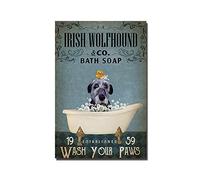 AZOLID Plaque en étain vintage avec inscription « Irish Wolfhound Co Bath Soap Wash Your Paws » - Décoration murale pour bars, restaurants, cafés et pubs - 14 x 20 cm
