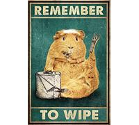 AZOLID Plaque en étain vintage humoristique « Remember To Wipe », cochon d'Inde, décoration murale en métal pour maison, bar, café, garage, salle de bain 30 x 20 cm