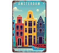 AZOLID Plaque en métal Amsterdam Pays-Bas - Vintage - Pour bar, club, grotte - Décoration murale rustique - 14 x 20 cm