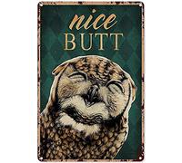 AZOLID Plaque en métal avec motif chouette et inscription « Nice Butt Owl » - Vintage - Pour bar, club, grotte - Décoration murale rustique - 30 x 20 cm