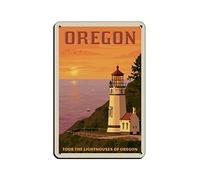 AZOLID Plaque en métal avec phares de la côte de l'Oregon - Pour voyage, bar, café, maison, chambre, décoration murale - Cadeau extérieur et intérieur - 30 x 20 cm