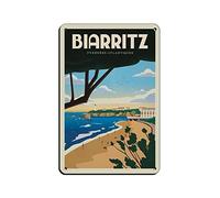 AZOLID Plaque en métal de voyage Biarritz - Vintage - Bar Club - Cave - Décoration murale rustique en métal - 30 x 20 cm