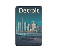 AZOLID Plaque en métal de voyage Detroit - Décoration murale en métal pour maison, bar, café, garage, salle de bain - 30 x 43 cm