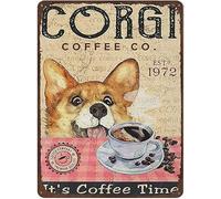AZOLID Plaque en métal en étain avec chien Corgi - Décoration murale amusante - 30 x 20 cm