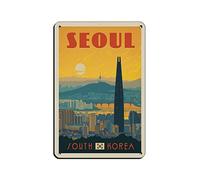 AZOLID Plaque en métal en étain Corée du Sud Séoul - Décoration murale amusante - 30 x 20 cm