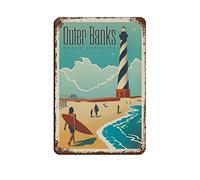 AZOLID Plaque en métal en étain « Outer Banks » - Caroline du Nord - Pour maison, cuisine, restaurant, club, maison, voyage, boîte - 30 x 20 cm