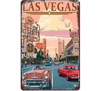 AZOLID Plaque en métal humoristique Las Vegas Strip Vintage Bar Club Cave Maison Cuisine Voyage Rustique Décoration murale 30 x 20 cm