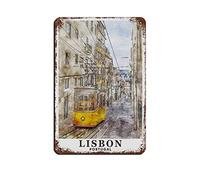 AZOLID Plaque en métal Lisbonne Portugal Peinture Voyage Tin Signs Retro Bar Pub Diner Café Maison Salle de bain et Chambre Art 14 x 20 cm