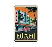 AZOLID Plaque en métal Miami Art Déco District Voyage Panneau en étain Vintage Bar Club Cave Home Décoration murale drôle 14 x 20 cm