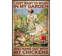 AZOLID Plaque en métal rétro avec inscription « I Just Want to Work in My Garden and Hang Out with My Chickens » - 30 x 20 cm
