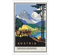 AZOLID Plaque en métal rétro avec scène de montagne des Alpes bavaroises en Autriche - Pour intérieur et extérieur - Décoration murale - 30 x 20 cm