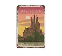 AZOLID Plaque en métal rétro Barcelone Espagne Voyage en étain Signs Bar Pub Diner Café Maison Salle de bain et chambre Art 30 x 20 cm