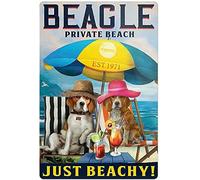 AZOLID Plaque en métal rétro Beagle Private Beach Just Beachy Affiche murale en métal pour maison, bar, café, garage, salle de bain 14 x 20 cm