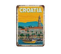 AZOLID Plaque en métal rétro Croatie pour la maison, la cuisine, le restaurant, le club, la décoration de la maison, les voyages, 30 x 20 cm