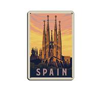 AZOLID Plaque en métal rétro Espagne Familia Sagrada Maison Cuisine Restaurant Wall Club Décoration Maison Voyage Tin Signs 30 x 20 cm