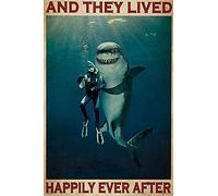 AZOLID Plaque en métal rétro et requin Happily Ever After Pub Cafe Bar Décoration murale 14 x 20 cm