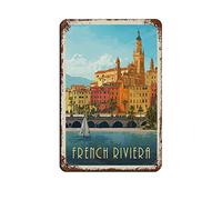 AZOLID Plaque en métal rétro France Riviera française Maison Cuisine Restaurant Mural Club Décoration Maison Voyage Tin Signs 30 x 43 cm