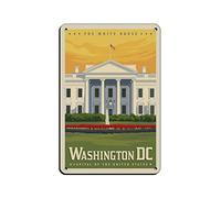 AZOLID Plaque en métal rétro Washington DC blanc maison voyage maison bar café cuisine décoration murale 30 x 43 cm