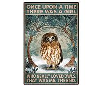 AZOLID Plaque en métal rustique avec inscription « Once Upon A Time There was A Girl Who Really Loved Owls » - 30 x 20 cm