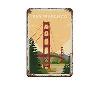 AZOLID Plaque en métal San Francisco Travel Tin Signs Retro Bar Pub Diner Café Home Salle de bain et chambre Art 14 x 20 cm