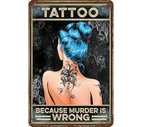 AZOLID Plaque en métal Tatouage Because Murder Is Wrong Vintage Bar Club Grotte Décoration murale amusante 14 x 20 cm