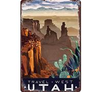 AZOLID Plaque en métal « Travel West Utah » - Pour bar, café, maison, chambre, cadeau - 30 x 43 cm