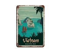 AZOLID Plaque en métal Vietnam Halong Bay Voyage Tin Signs Vintage Bar Club Cave Maison Cuisine Décoration murale Rustique Panneau en métal Décoration amusante 14 x 20 cm