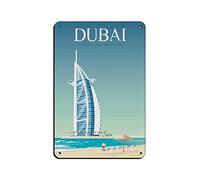 AZOLID Plaque en métal vintage avec inscription en anglais « Dubaï » - Décoration murale pour bureau, café, salle de bain, salle de bain - 30 x 20 cm