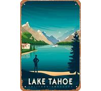 AZOLID Plaque en métal vintage avec inscription « Lake Tahoe California Nevada to United States Travel Tin Signs Vintage Funny Bar Club Cave Home Kitchen Wall Decor Rustique Art Sign 30 x 43 cm