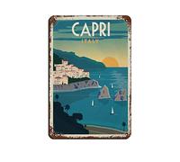 AZOLID Plaque en métal vintage Capri Italie - Décoration murale pour café, bar, pub, maison - 14 x 20 cm