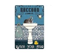 AZOLID Plaque en métal vintage en étain motif raton laveur avec inscription « Wash Your Paws » - Décoration murale amusante - 14 x 20 cm