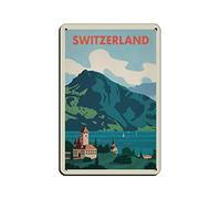 AZOLID Plaque en métal vintage en forme de caverne de voyage en Suisse - Décoration murale rustique - 14 x 20 cm