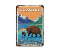 AZOLID Plaque en métal vintage Glacier National Park Saint Marie Lac Voyage Plaque en étain Vintage Bar Club Cave Maison Cuisine Décoration murale rustique Décoration amusante 14 x 20 cm